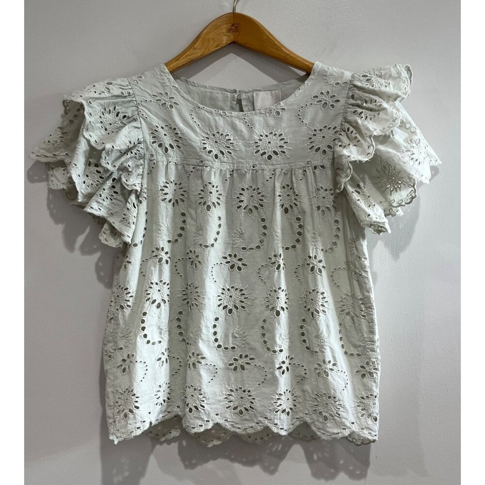 Industry Republic Clothing Eyelet Lace Flutter Sleeve Blouse Womens S Green Sage